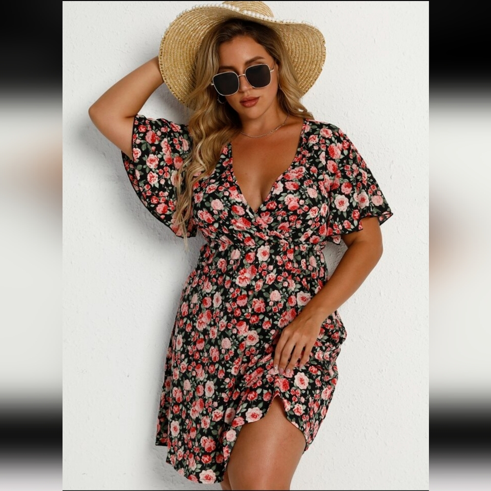 NWOT SHEIN Floral Print Butterfly Sleeve Dress | Size 2XL